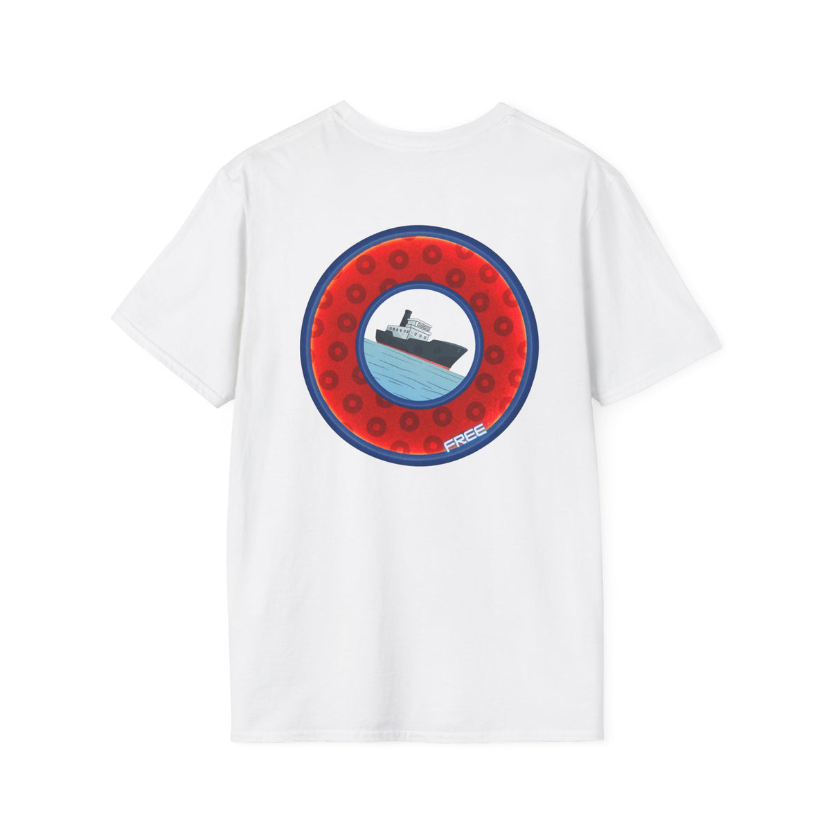 Classic Donut Tee - Unisex Soft-Style - "Phree Donut Sliders" - red/blue widemouthed paradox donut