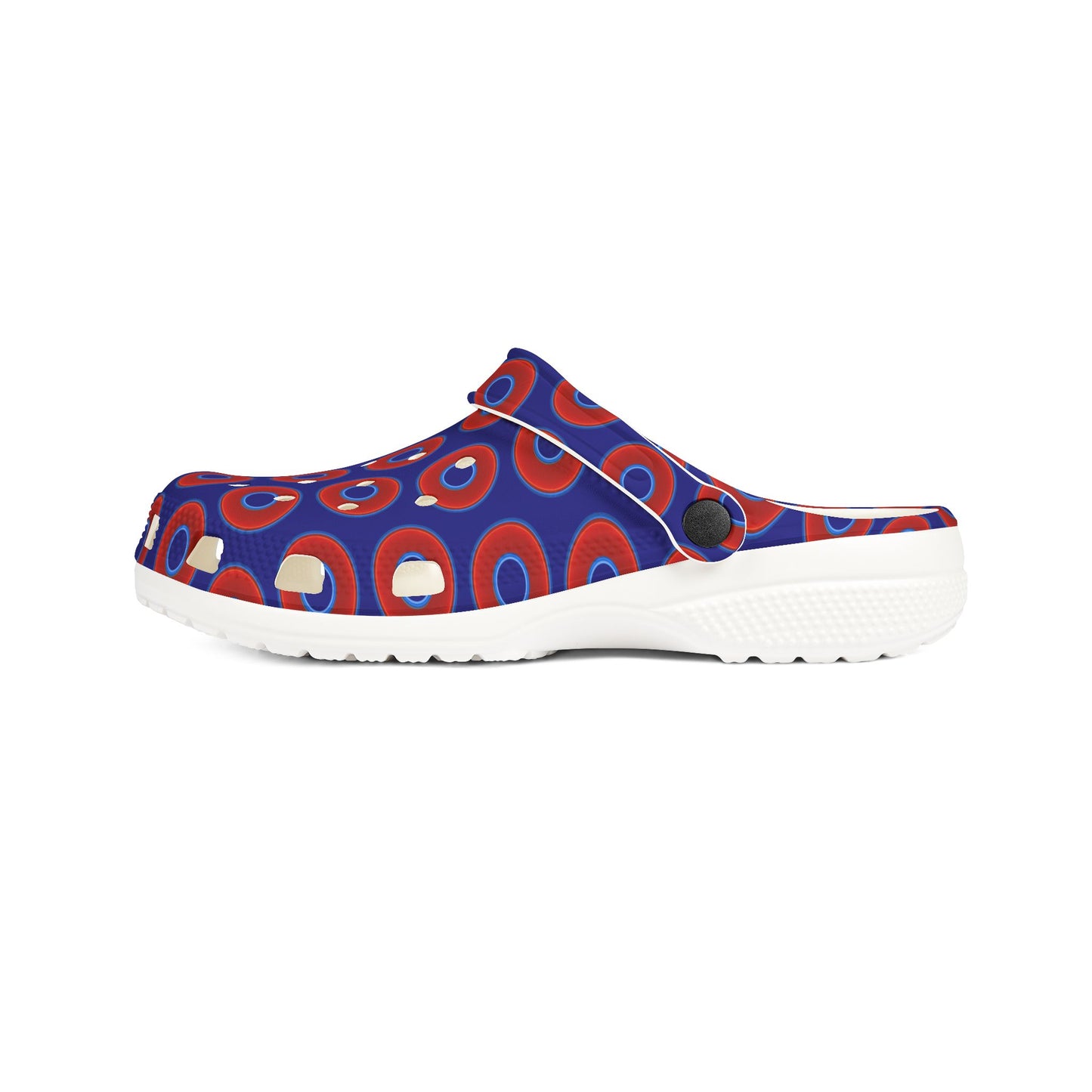Spatchcocks - donut slip-on shoes - vivid red donuts w/vivid navy blue background [unisex]
