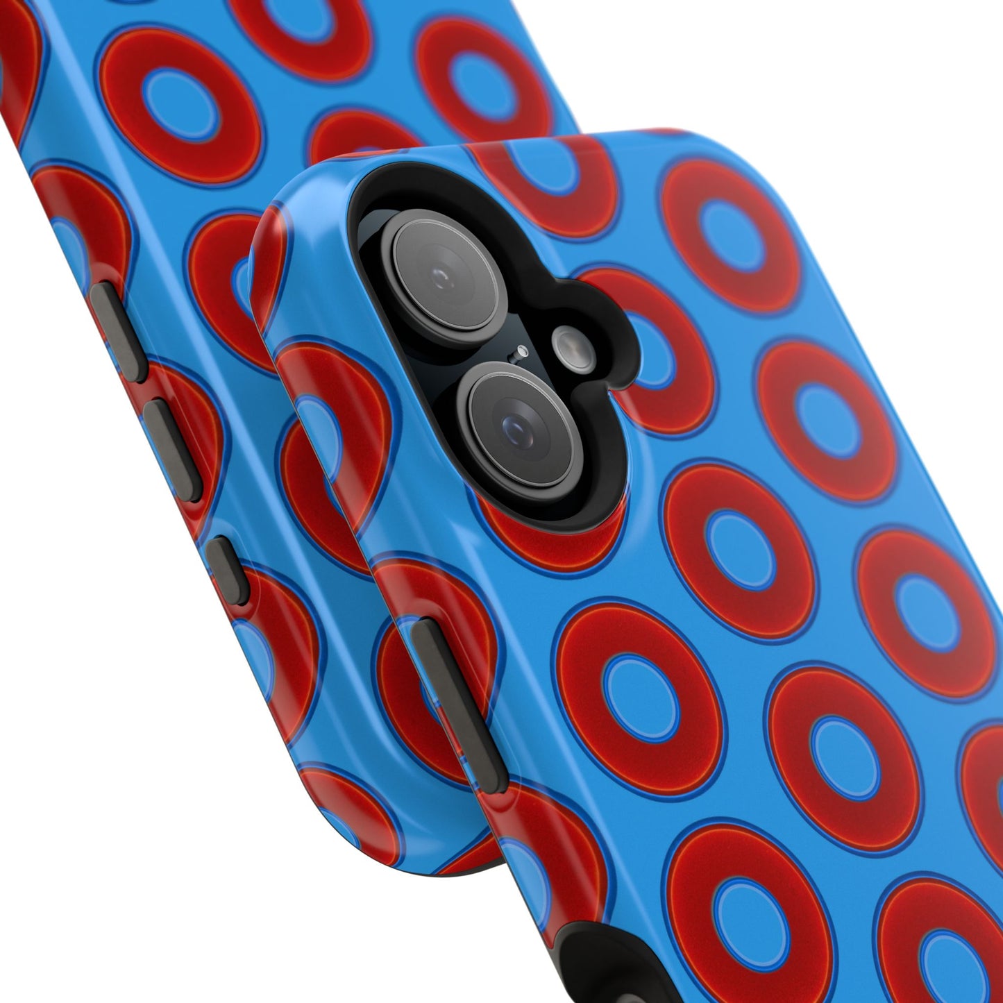 Impact-Resistant Lumpy Donut Case - red vivid donut print w/sky royal blue background