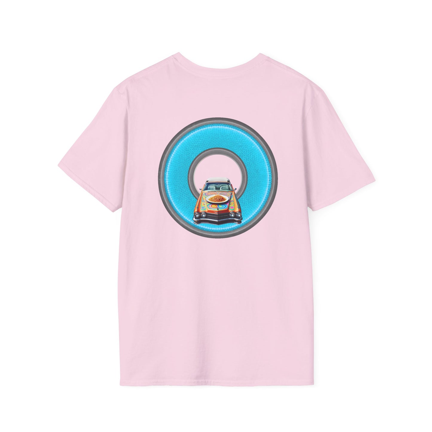 Classic Donut Tee - Unisex Soft-Style - "Cadillac Rainbow Spaghetti Incident" - series 1.0  - variant 3 - blue/gray donut