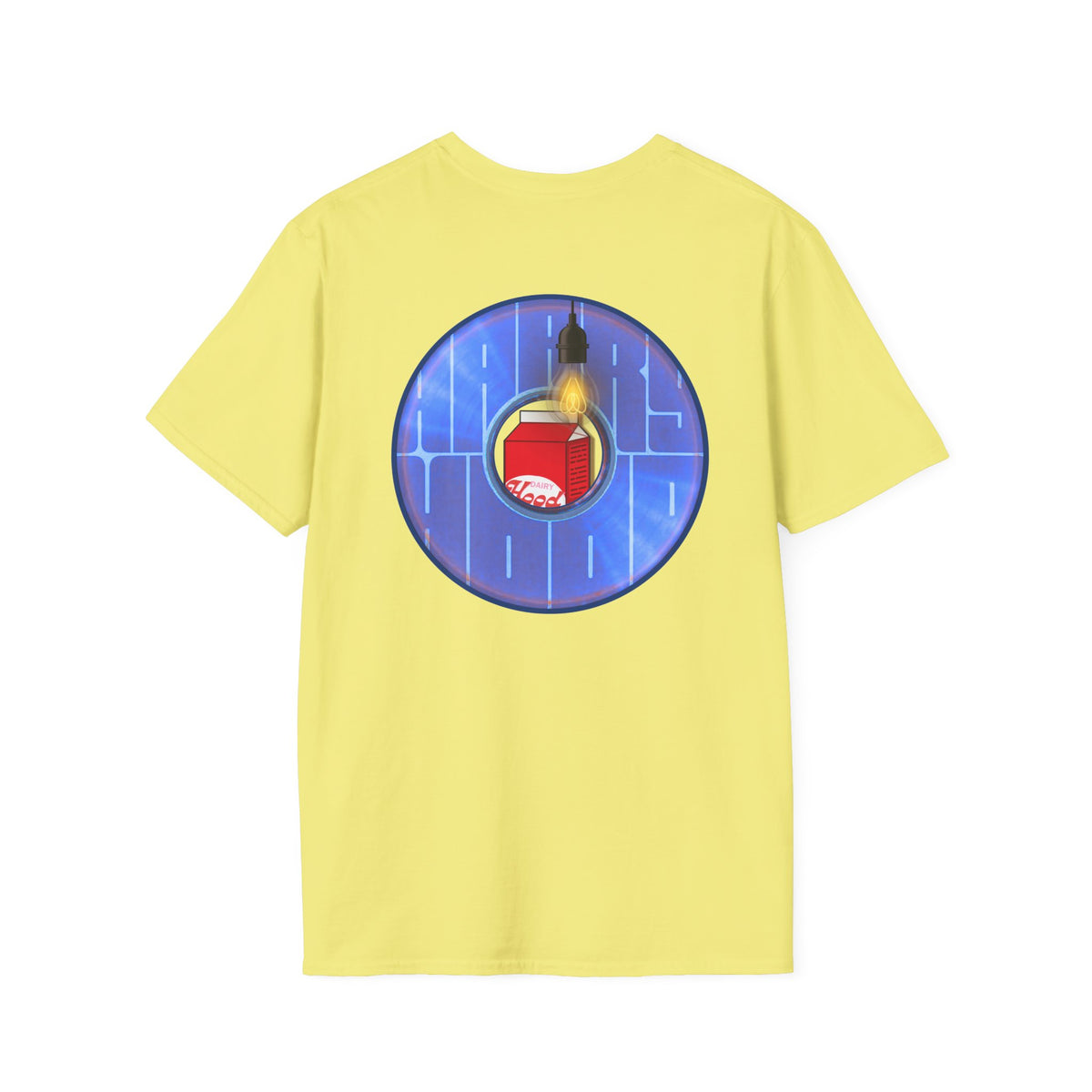 Classic Donut Tee - Unisex Soft-Style - "Harry Left His Donut Shirt" - series 1.0  - variant 4 - purple/blue donut - w/milk & light on