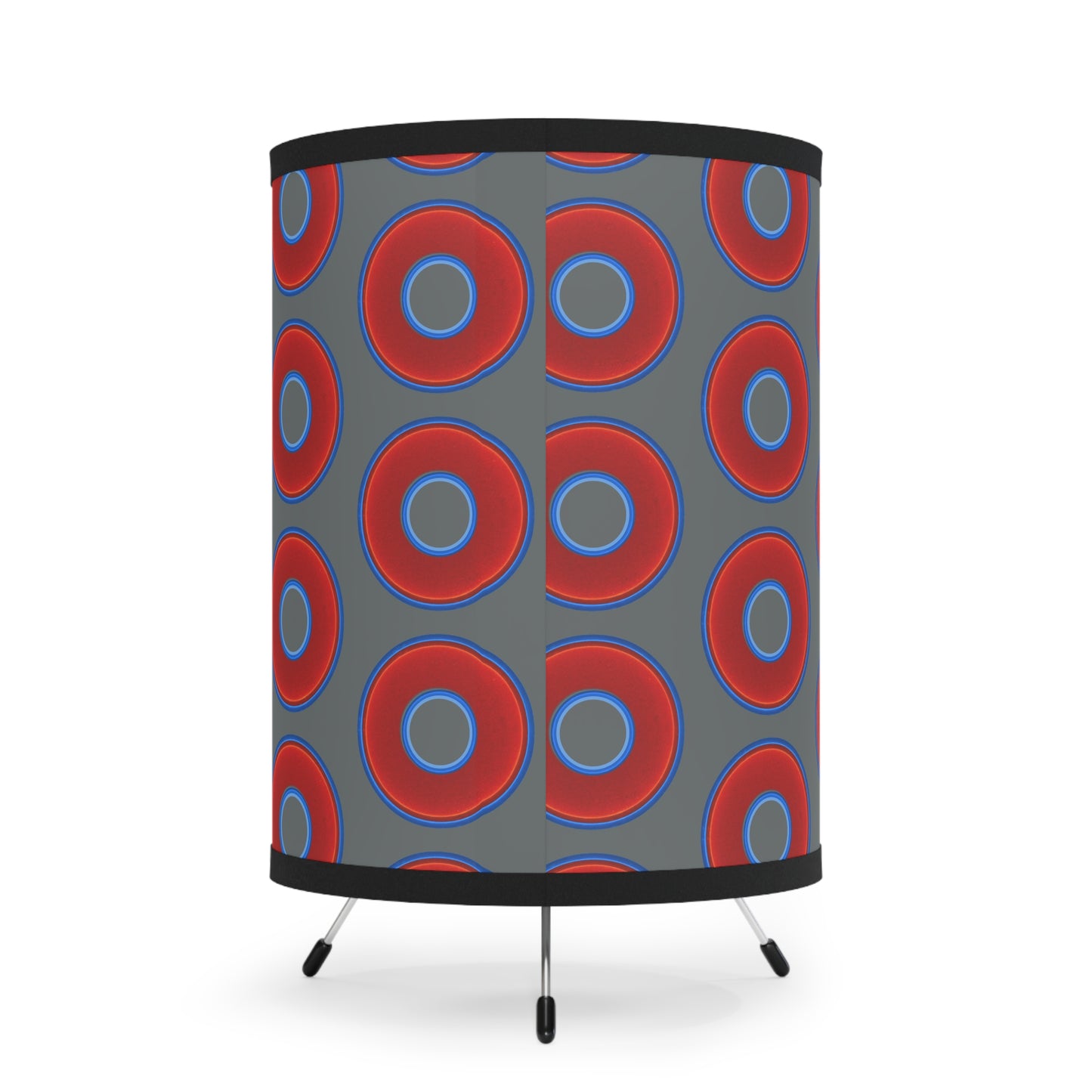 Lumpy Tripod Donut Lamp - vivid red donuts w/dark gray background
