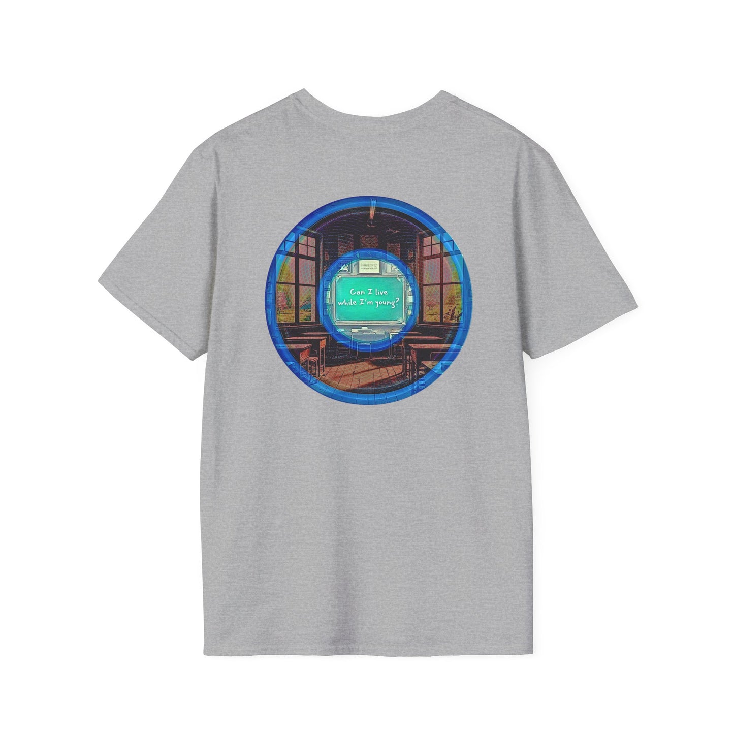 Classic Donut Tee - Unisex Soft-Style - "The Torturous Chalk Dust Donut  " - blue/red picture donut