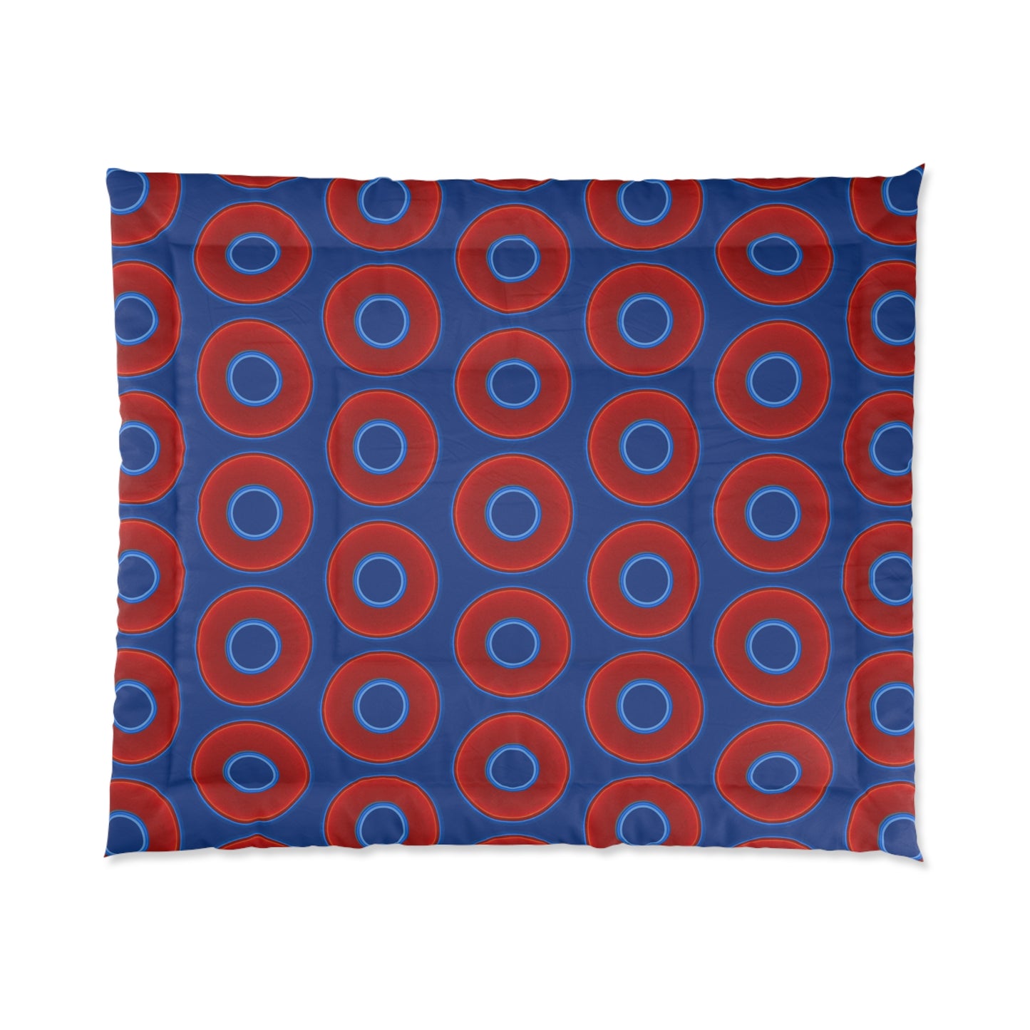 The Very Lumpy Comforter - vivid red donuts w/dark blue background