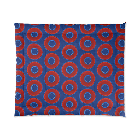 The Very Lumpy Comforter - vivid red donuts w/dark blue background