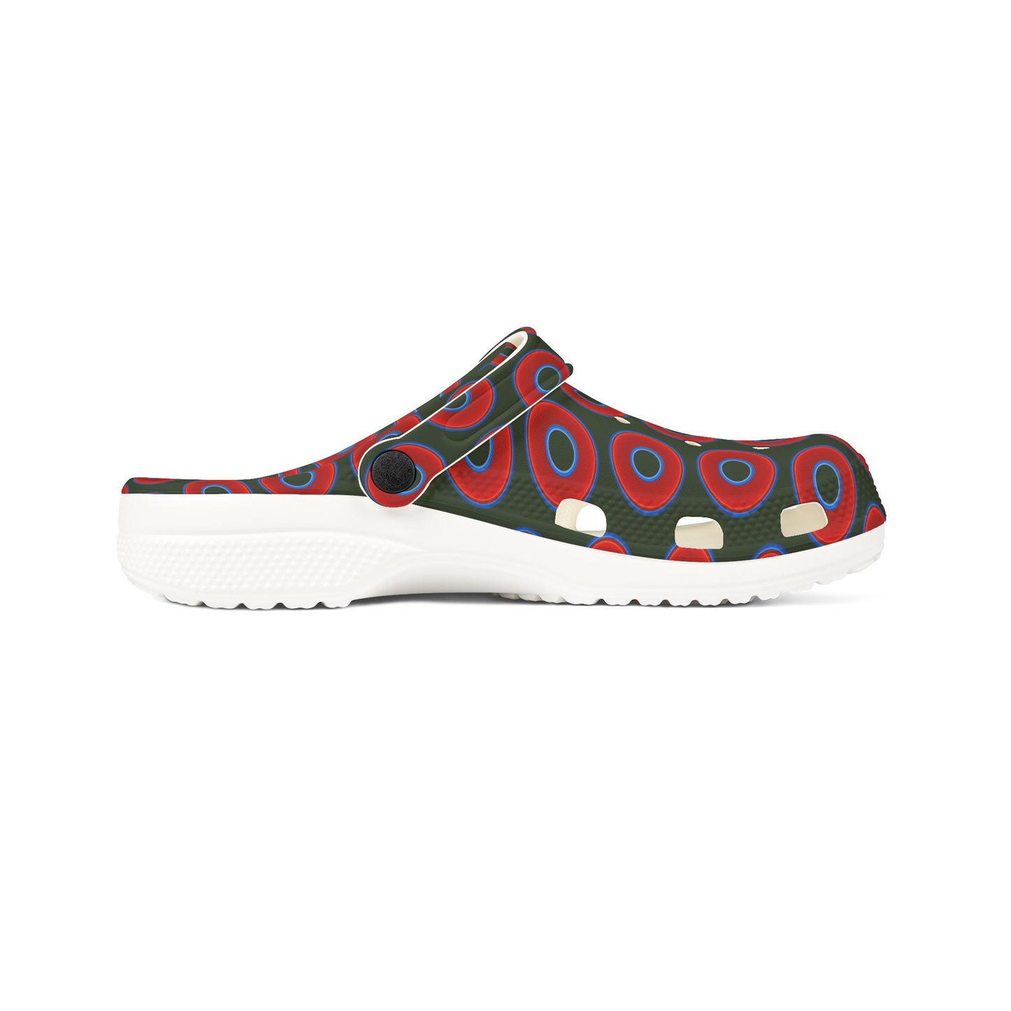 Spatchcocks - donut slip-on shoes - vivid red donuts w/deep forest green background [unisex]