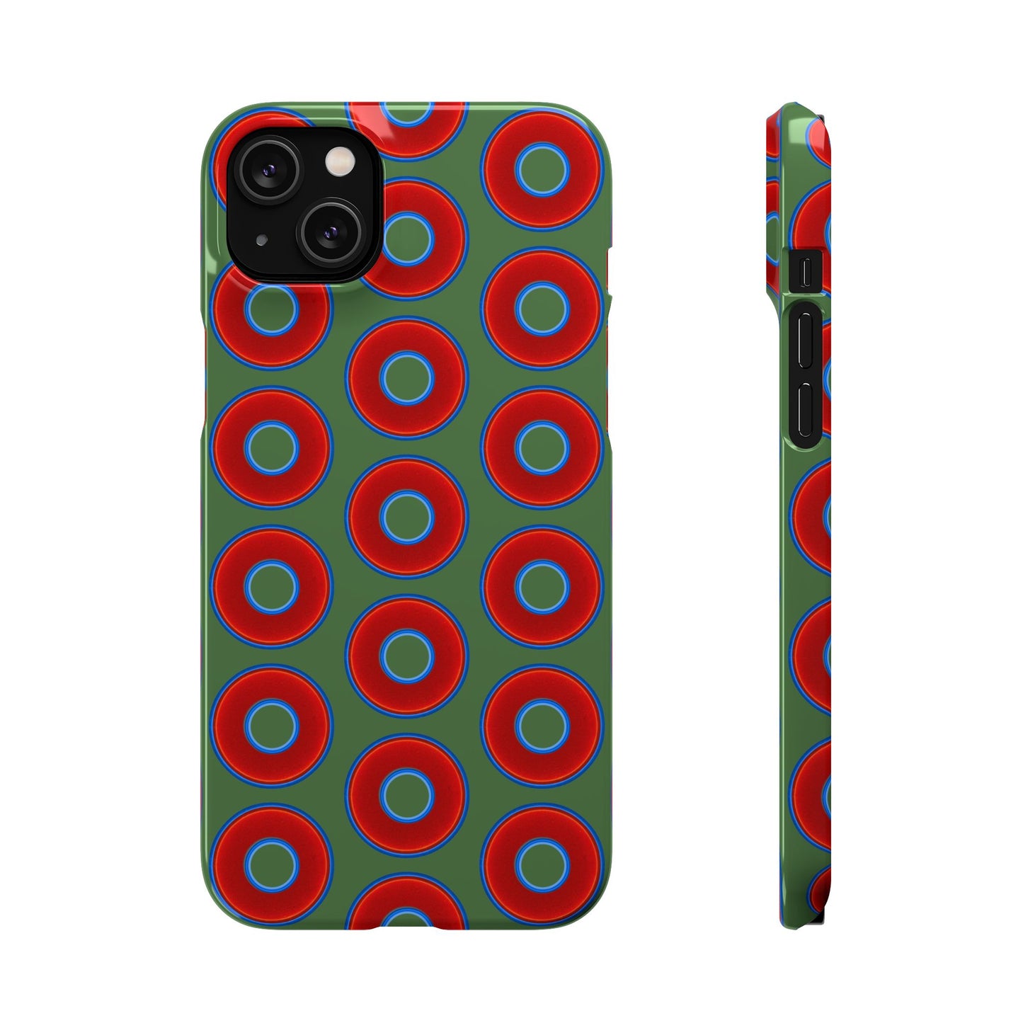 Lumpy Donut Snap Case - red vivid donut print w/dark green background