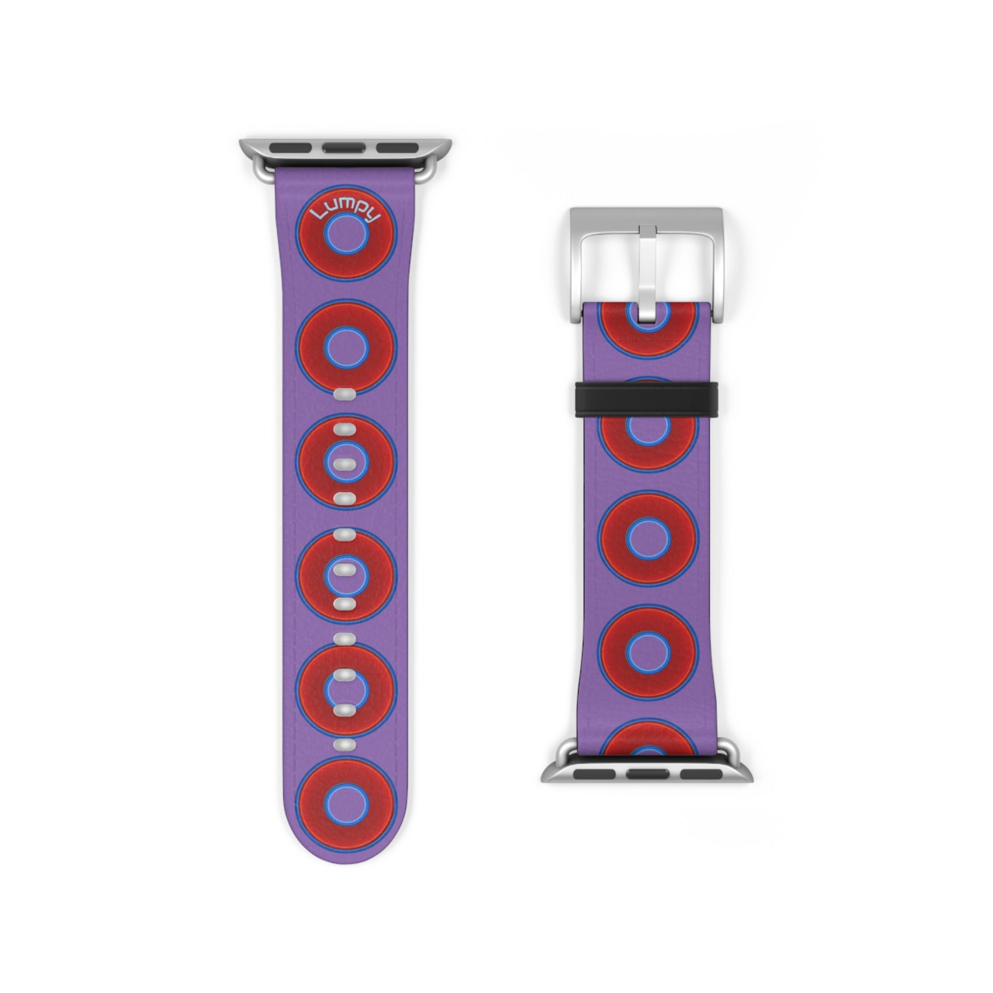 Lumpy Donut Wristband - compatible w/apple watch - red vivid donuts w/light purple background