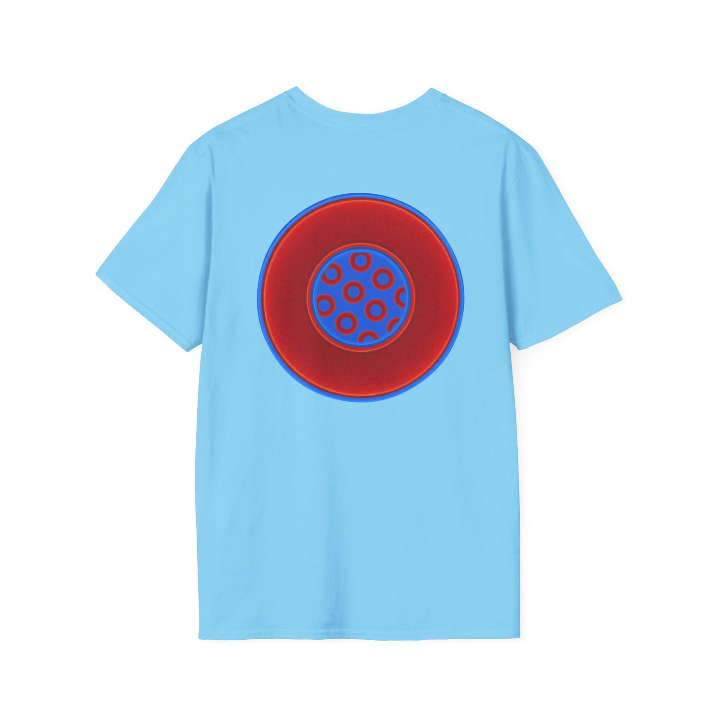 Classic Donut Tee - Unisex Soft-Style - "Portal Donut" - vivid red/blue donut  - w/royal blue - variant 1