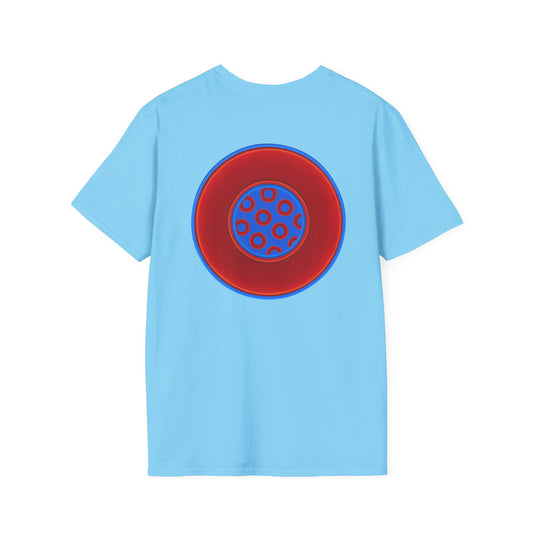 Classic Donut Tee - Unisex Soft-Style - "Portal Donut" - vivid red/blue donut  - w/royal blue - variant 1