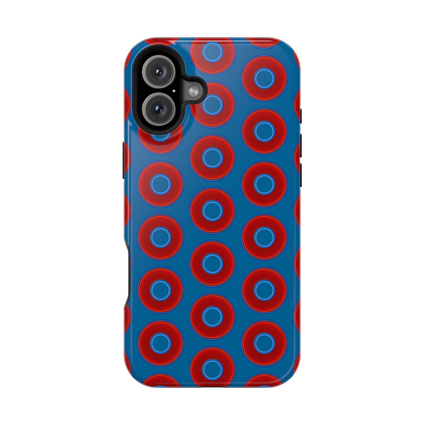 Impact-Resistant Lumpy Donut Case - red vivid donut print w/wavy navy background