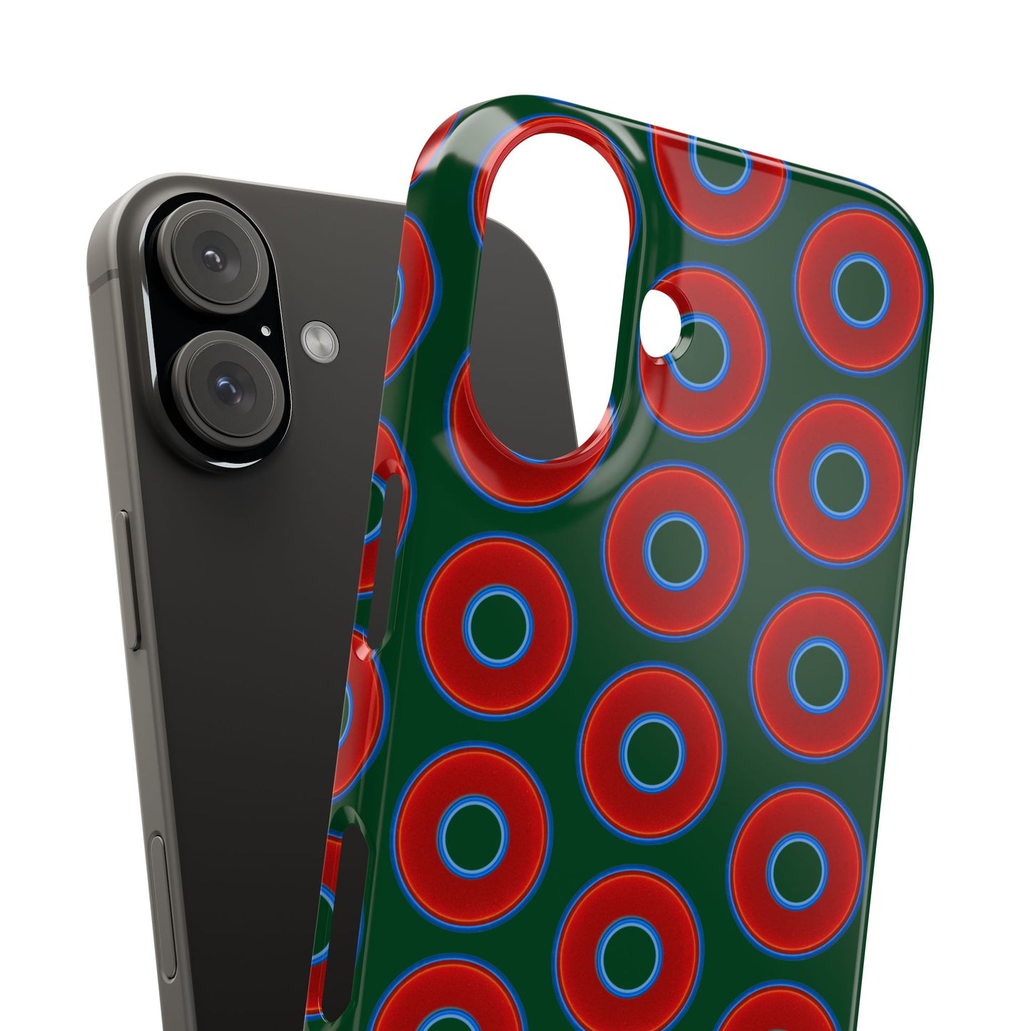 Lumpy Donut Snap Case - red vivid donut print w/deep pond green background