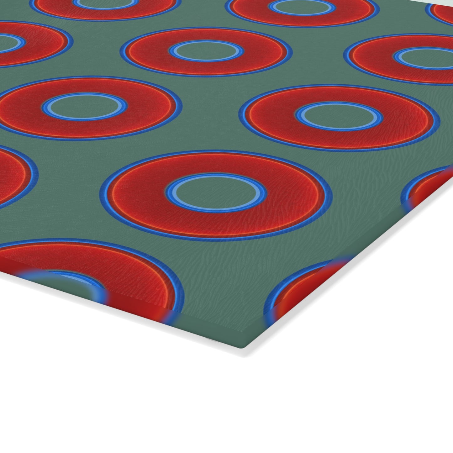 My Friend's Cutting Board - vivid red donuts w/Fenway green background