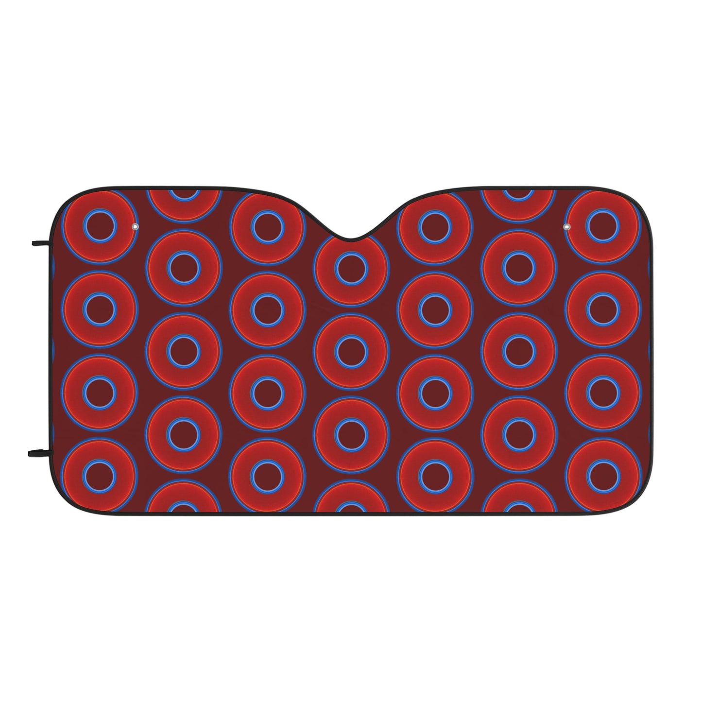 Automotive Donut Sun Shade - red vivid donuts w/dark red background