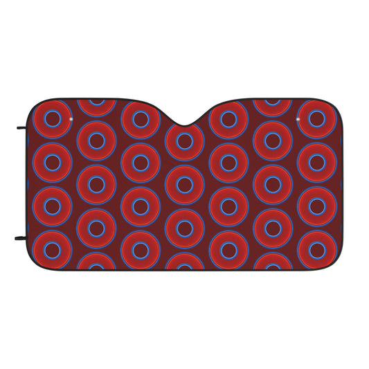 Automotive Donut Sun Shade - red vivid donuts w/dark red background