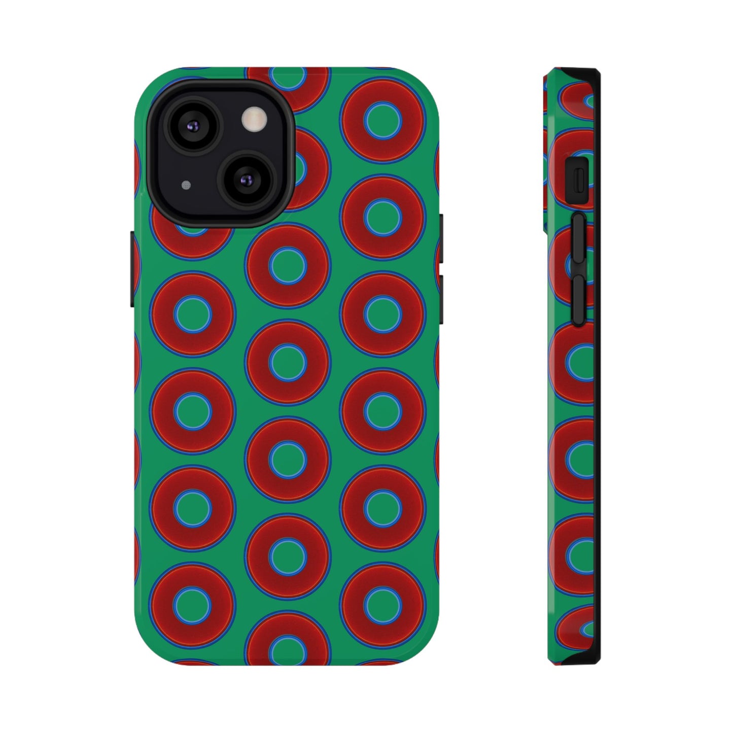 Impact-Resistant Lumpy Donut Case - red vivid donut print w/jade green background
