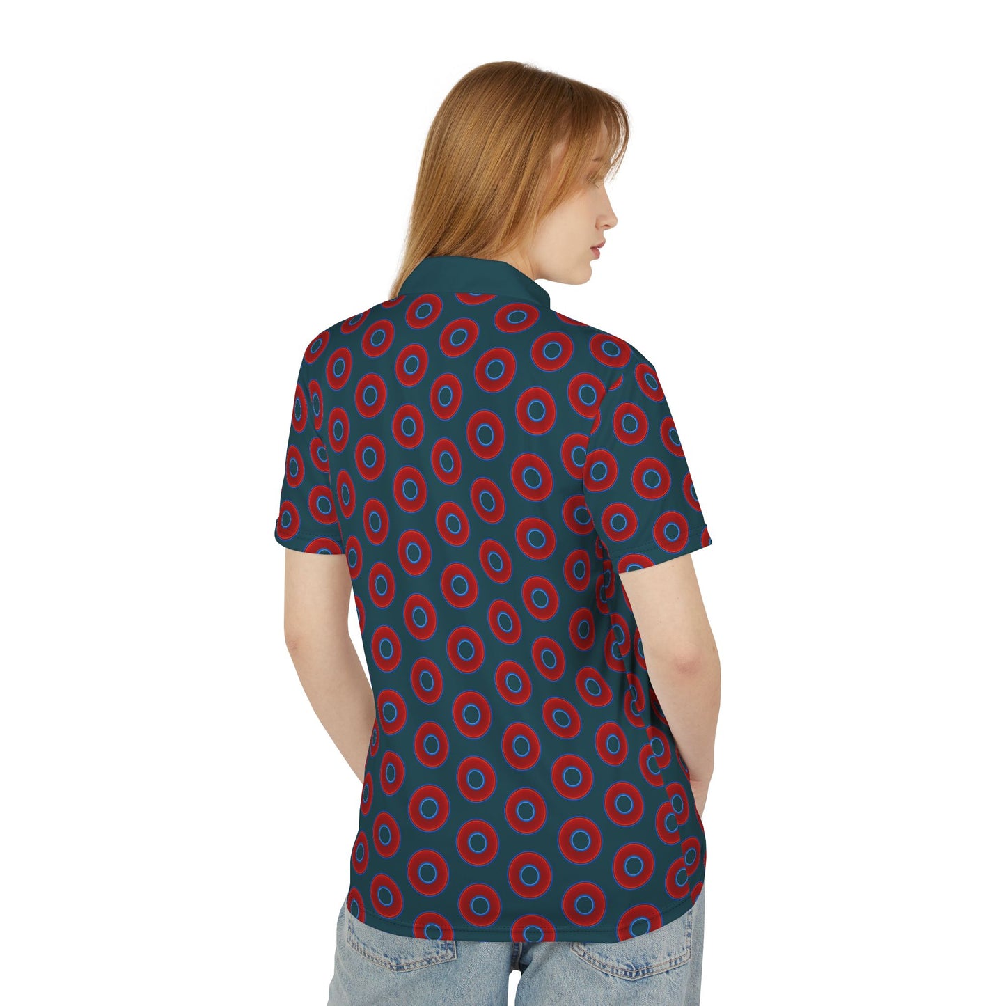 AOP Donut Polo - vivid donut print w/midnight teal green background [unisex]
