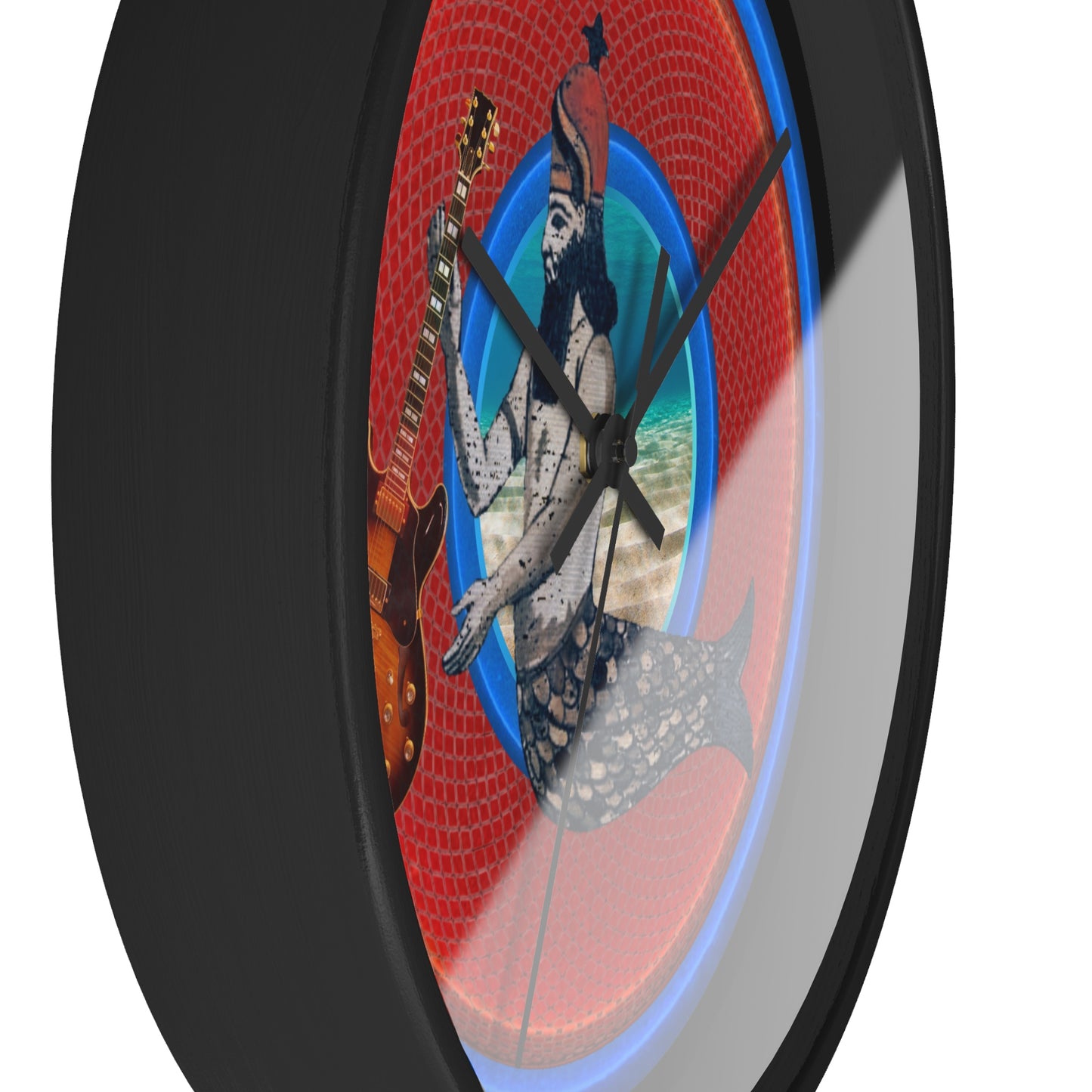 Lumpy Wall Clock - "Doggone Dagon Donut Clock" - variant 4 - rustic red/blue donut w/black background