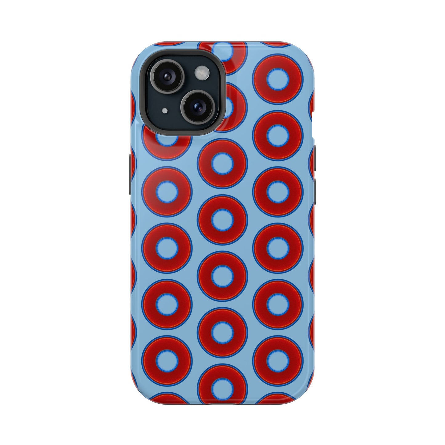 Impact-Resistant Lumpy Donut Case - red vivid donut print w/sky blue background