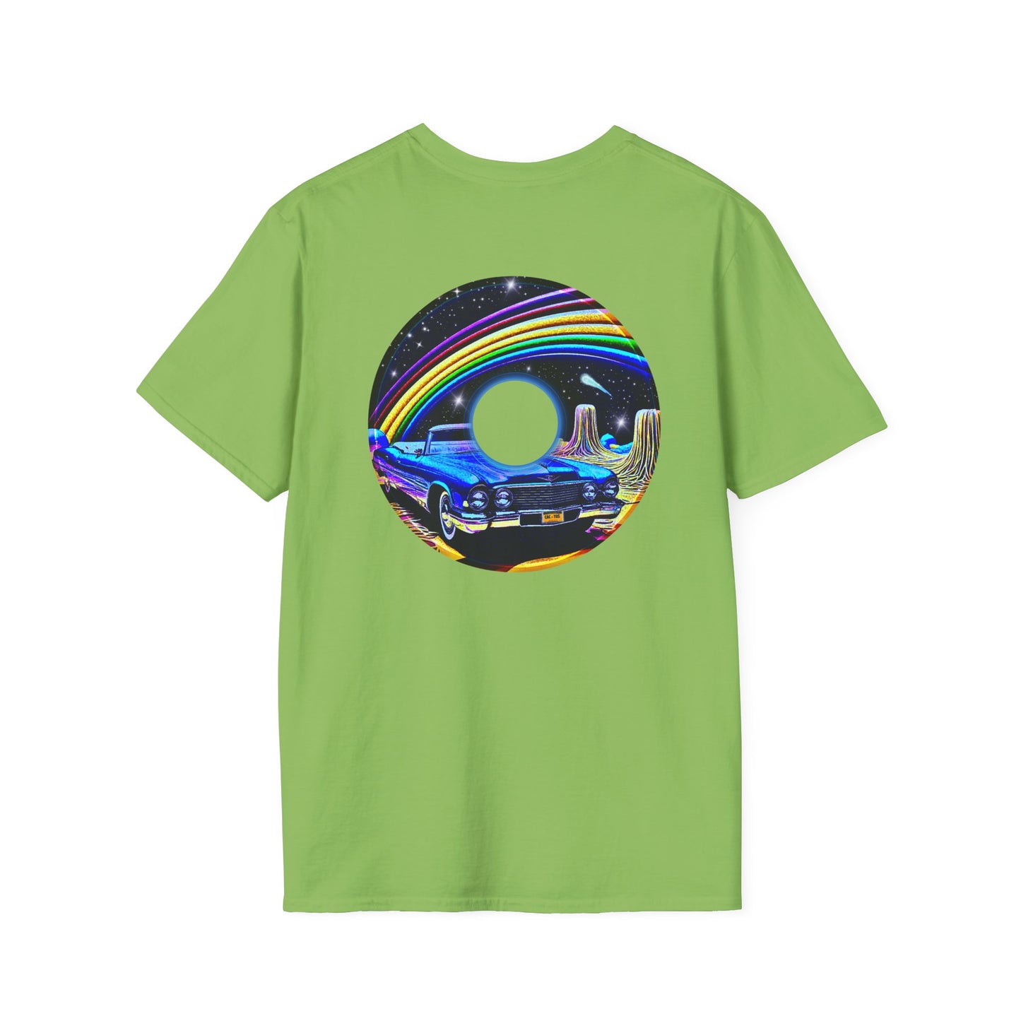 Classic Donut Tee - Unisex Soft-Style - "Halley's Caddy" - series 1.0  - variant 1 - black/picture donut - w/hole