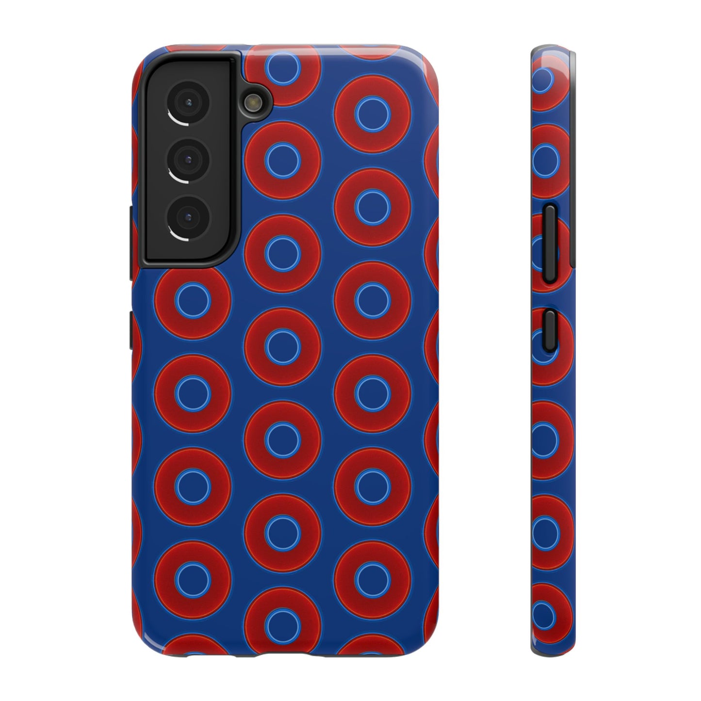 Impact-Resistant Lumpy Donut Case - red vivid donut print w/dark blue background