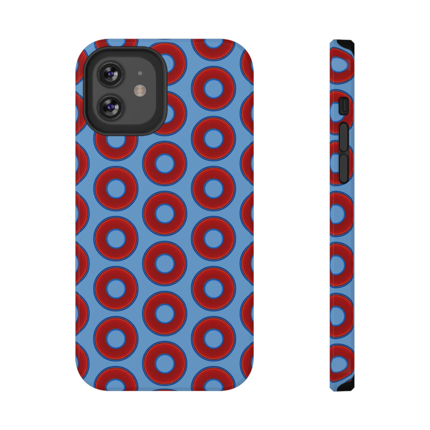 Impact-Resistant Lumpy Donut Case - red vivid donut print w/light blue background