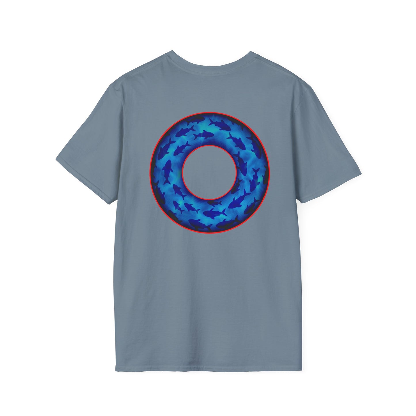 Classic Donut Tee - Unisex Soft-Style - "Skoolie of Phishies" - vivid sea donut - w/darker blue water - variant 2