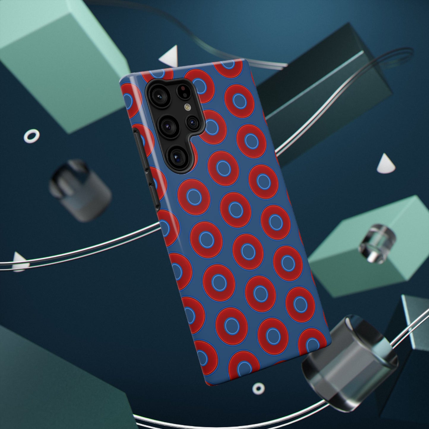 Impact-Resistant Lumpy Donut Case - red vivid donut print w/light navy blue background