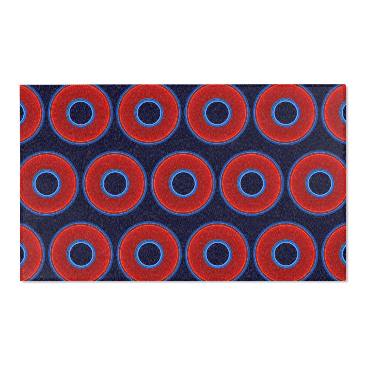 Lumpy Donut Print Rug - choice of 3 sizes - vivid red donut print w/midnight blue background