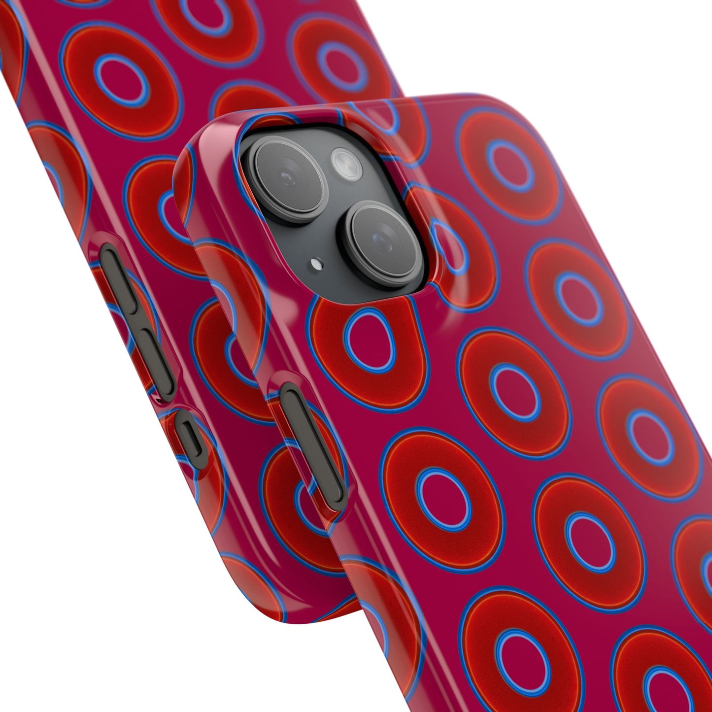 Lumpy Donut Snap Case - red vivid donut print w/dark magenta background
