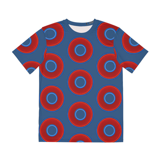Multi-Beastie Giant Donut AOP Polyester Tee - red vivid donut print w/light navy blue background