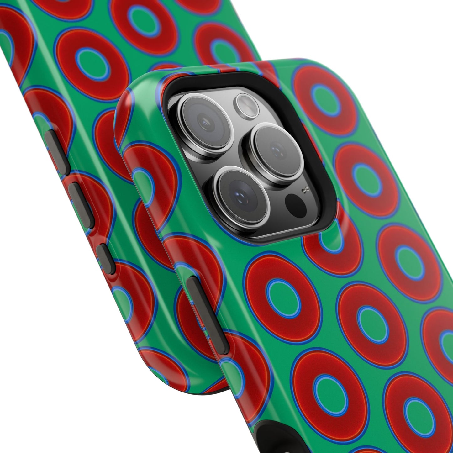 Magnetic Tough Donut Case - red vivid donut print w/jade green background