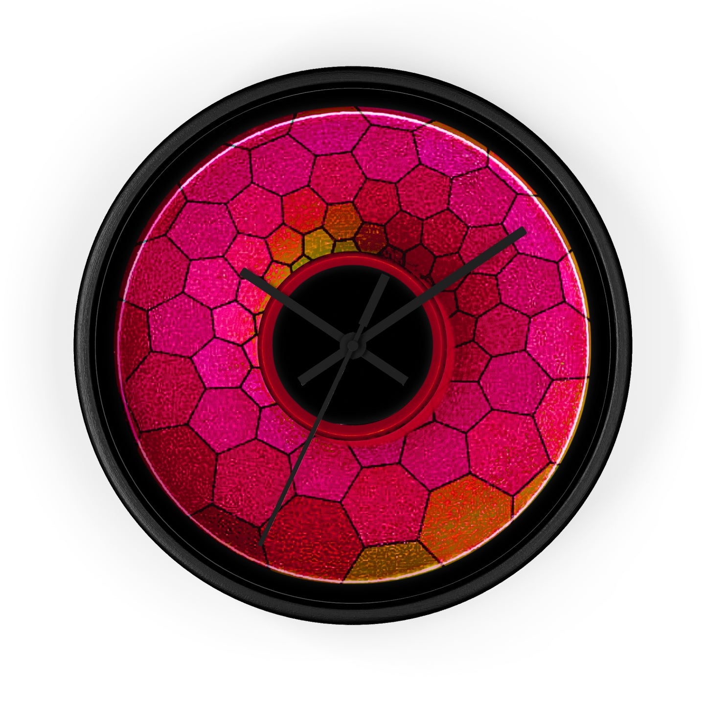 Lumpy Wall Clock - "Plain Hexadonut" - variant 1 - magenta hexadonut w/black background