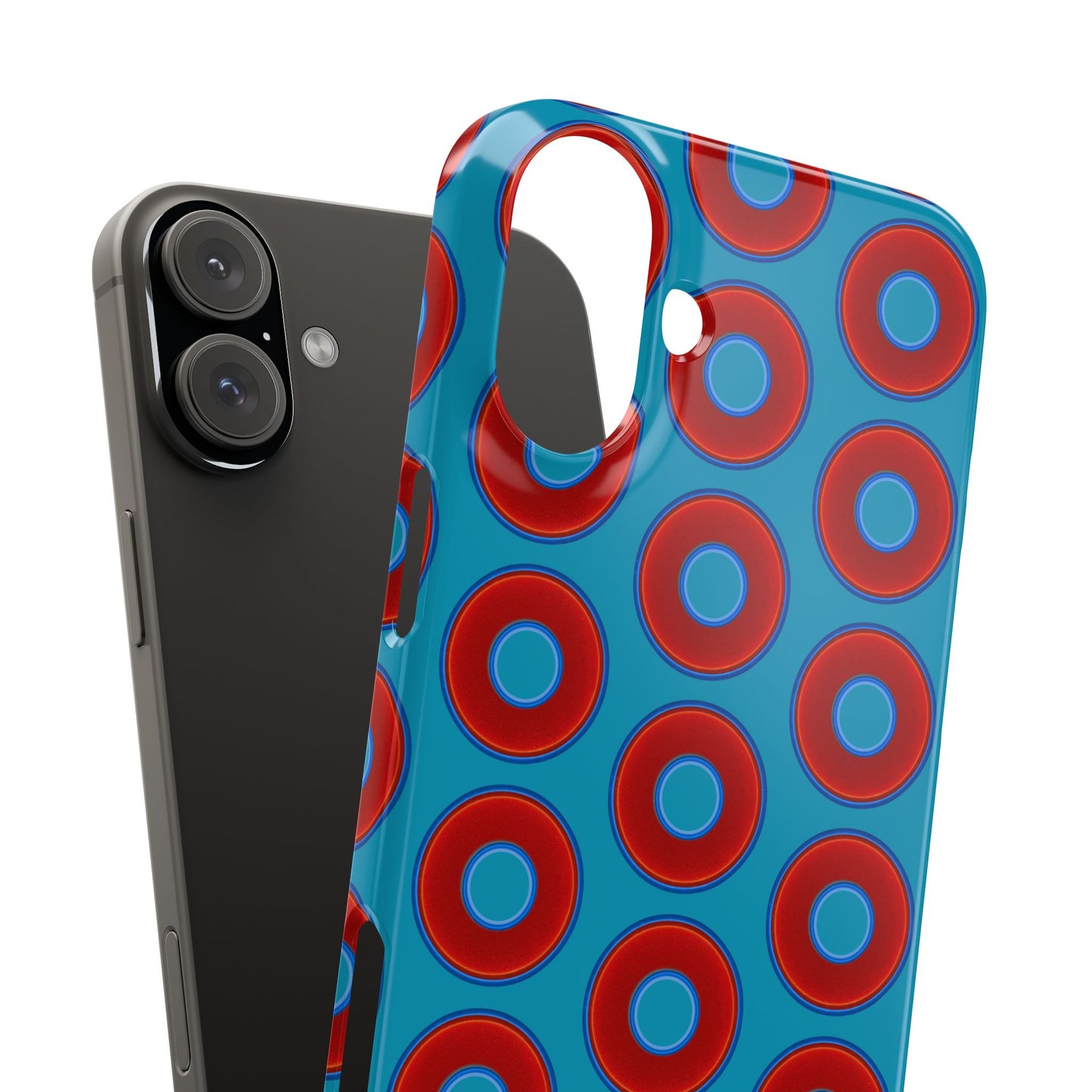 Lumpy Donut Snap Case - red vivid donut print w/aquamarine blue background