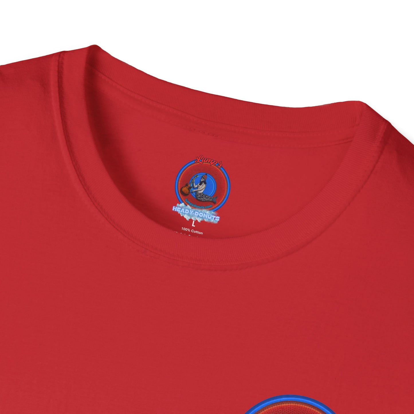 Classic Donut Tee - Unisex Soft-Style - "Doggone Dagon Donut - the Original Fish Head" - series 1.0  - red/blue donut