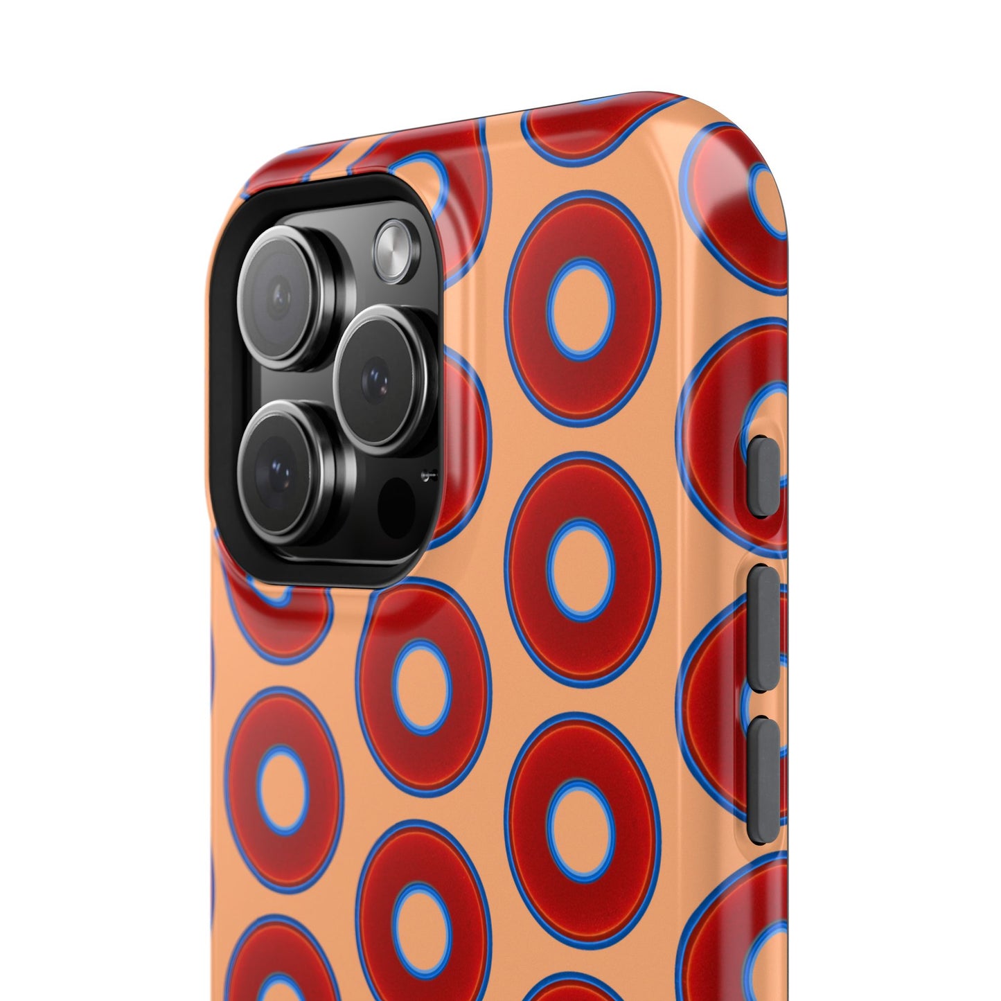 Impact-Resistant Lumpy Donut Case - red vivid donut print w/peach background