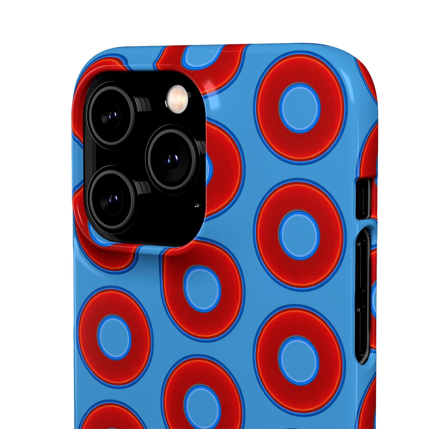 Lumpy Donut Snap Case - red vivid donut print w/light steel blue background