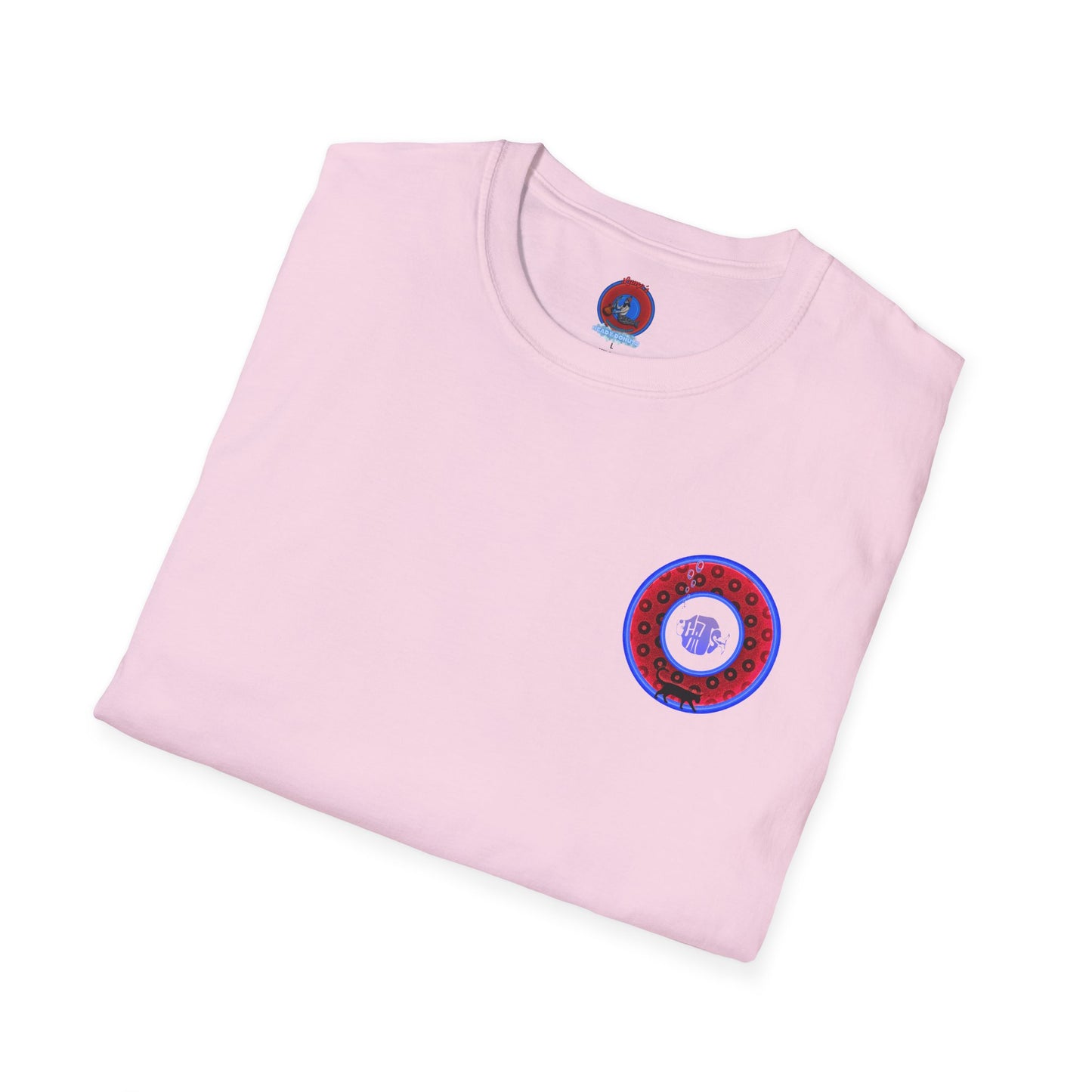 Classic Donut Tee - Unisex Soft-Style - "Cats: The Donut" - paradoxical red/blue widemouthed donut - variant 3