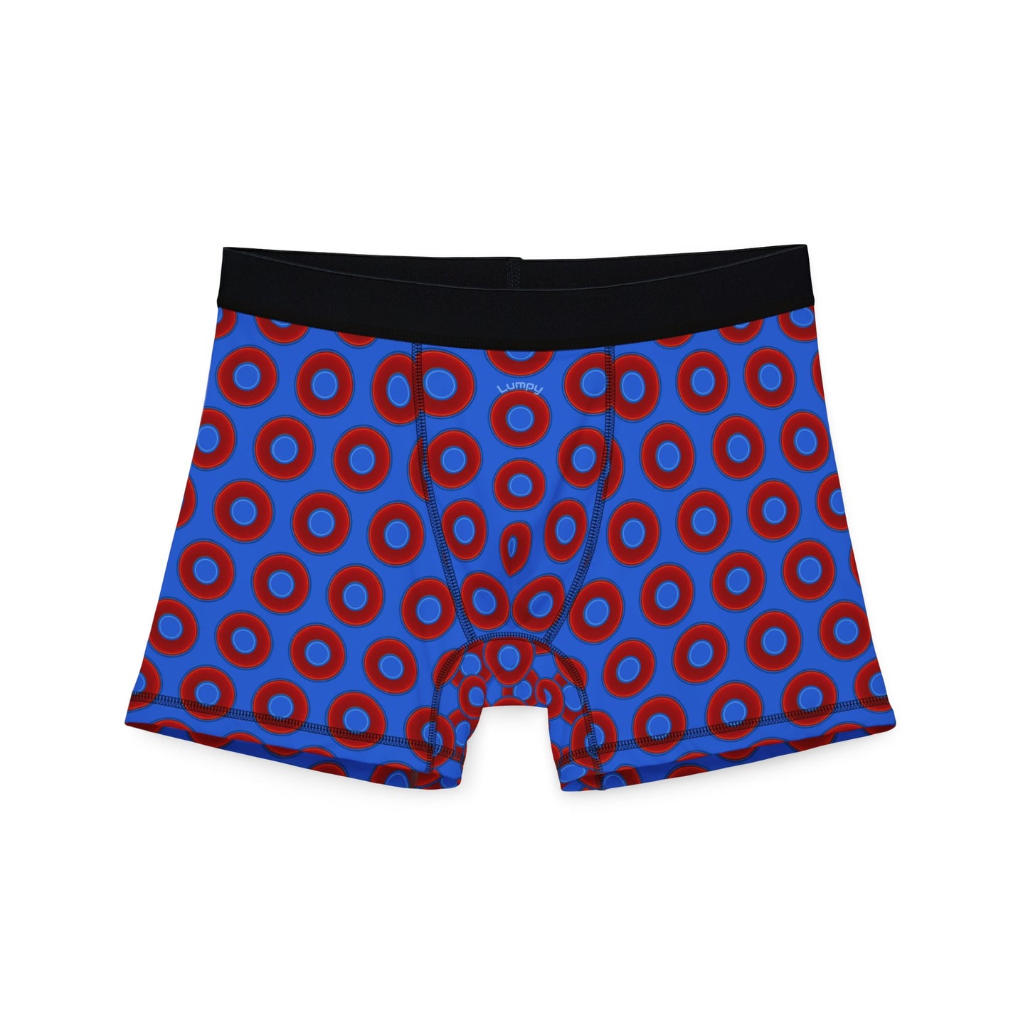 Men's Donut Boxers - red vivid donuts w/medium royal blue background