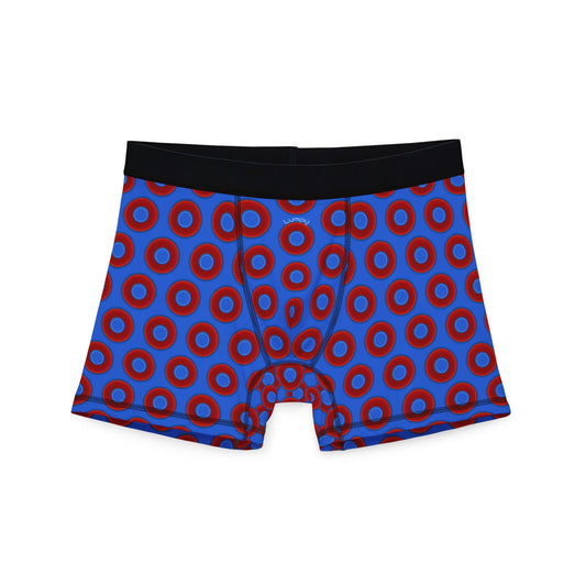 Men's Donut Boxers - red vivid donuts w/medium royal blue background