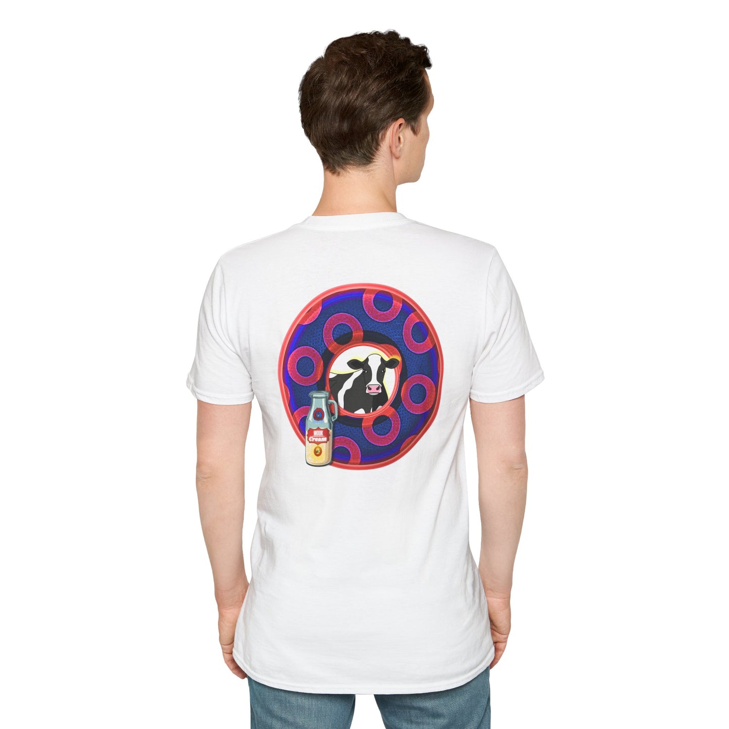 Classic Donut Tee - Unisex Soft-Style - "Beefy Wooked Cream - YEMSG Donut" - electric blue/red rustic paradox donut
