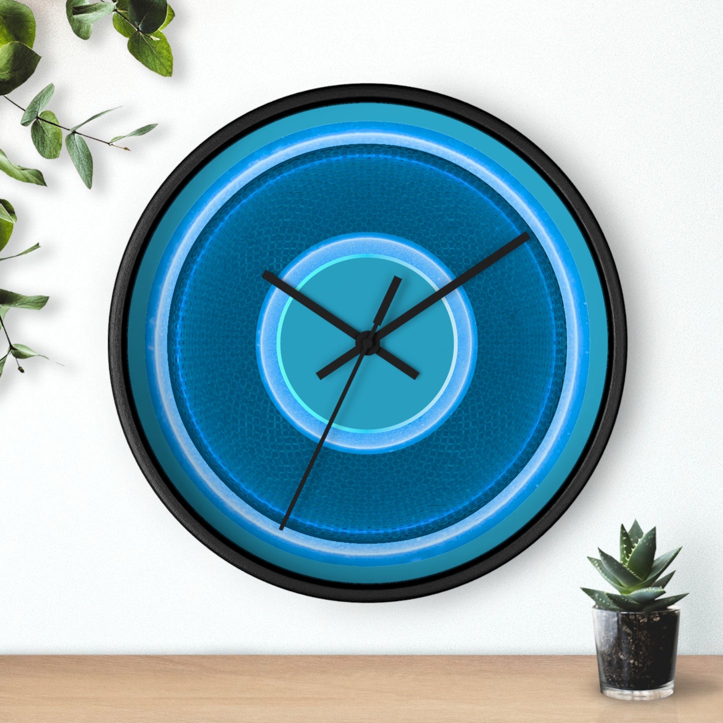 Lumpy Wall Clock - blue rustic donut w/light blue edging - variant 2 w/light aquamarine blue background