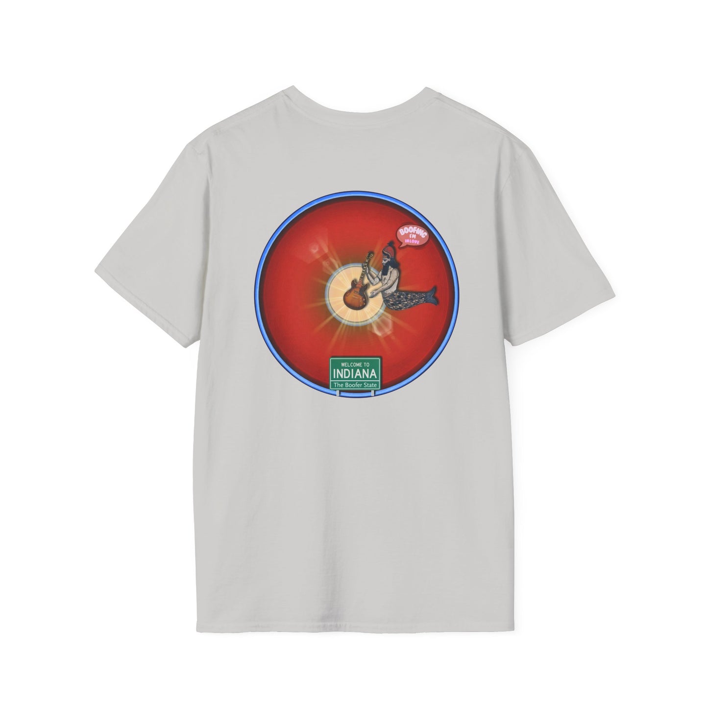 Classic Donut Tee - Unisex Soft-Style - "Indiana is for Boofers" - vivid red/blue plumpy donut - variant 2 - w/sun drop