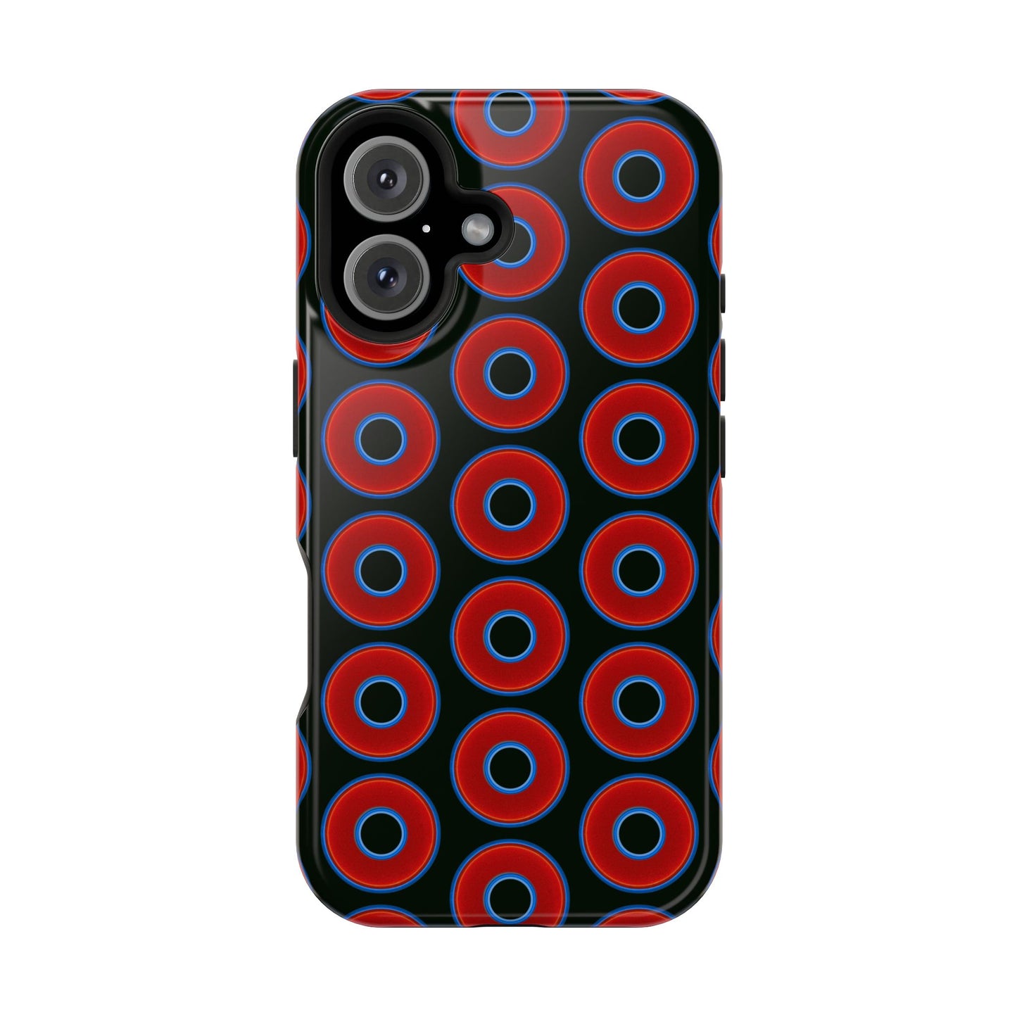 Impact-Resistant Lumpy Donut Case - red vivid donut print w/midnight moss background