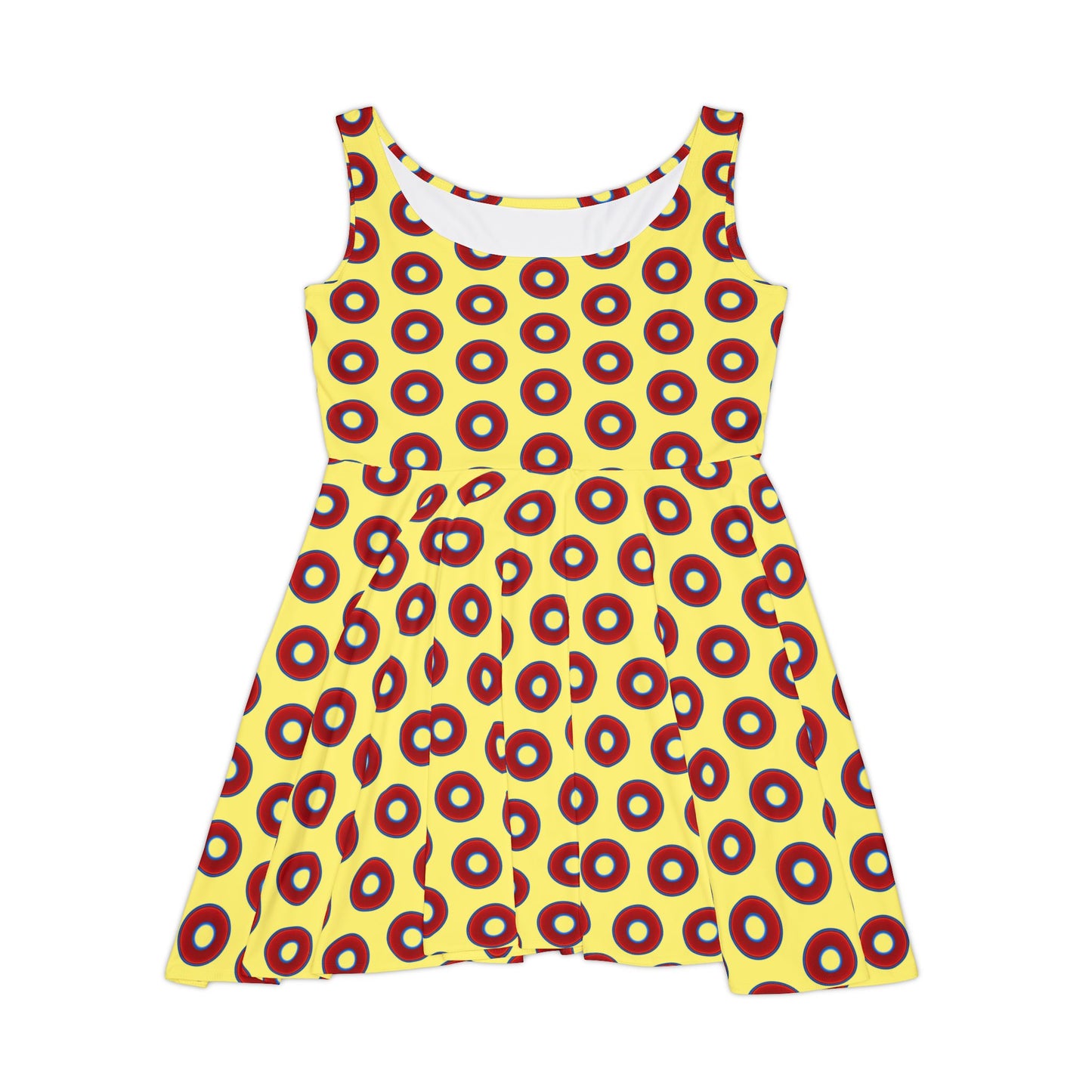 Women's Skater Donut Dress - vivid red donut print w/yellow background