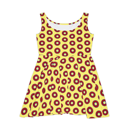 Women's Skater Donut Dress - vivid red donut print w/yellow background