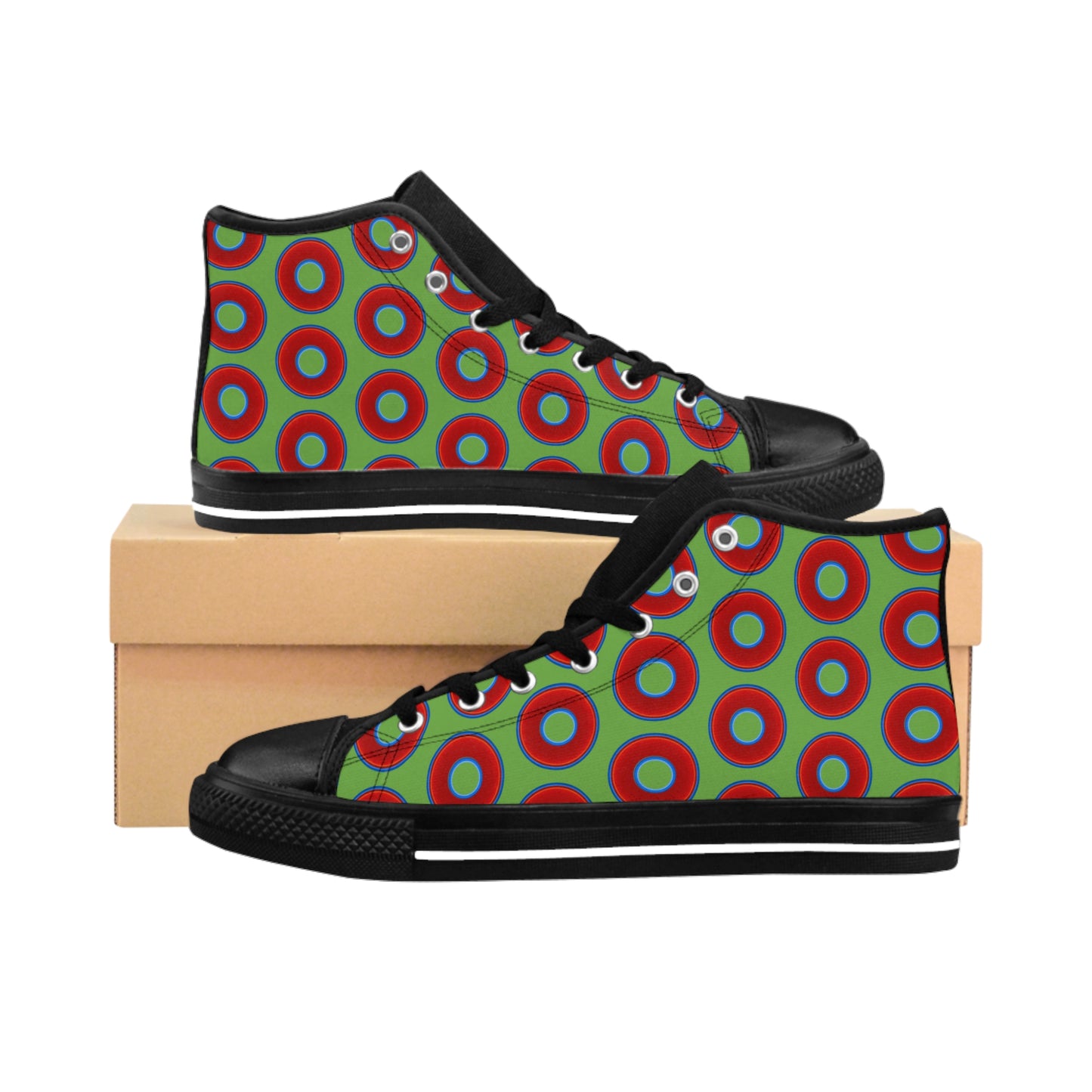Cushiony Convectors - High Tops - red vivid donuts w/light green background