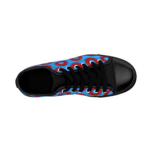 Women's Cushiony Convectors - Low Top - large red vivid donut print w/sky royal blue background
