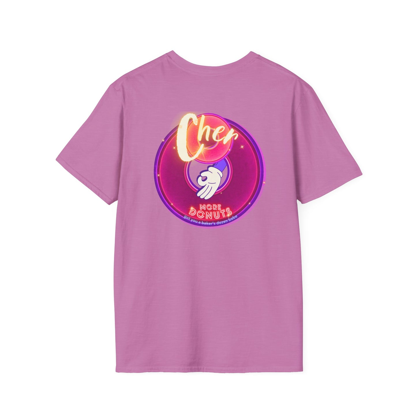 Classic Donut Tee - Unisex Soft-Style - "Cher-ing is Caring" - series 1.0  - variant 1 - magenta donuts [*charitable donut]