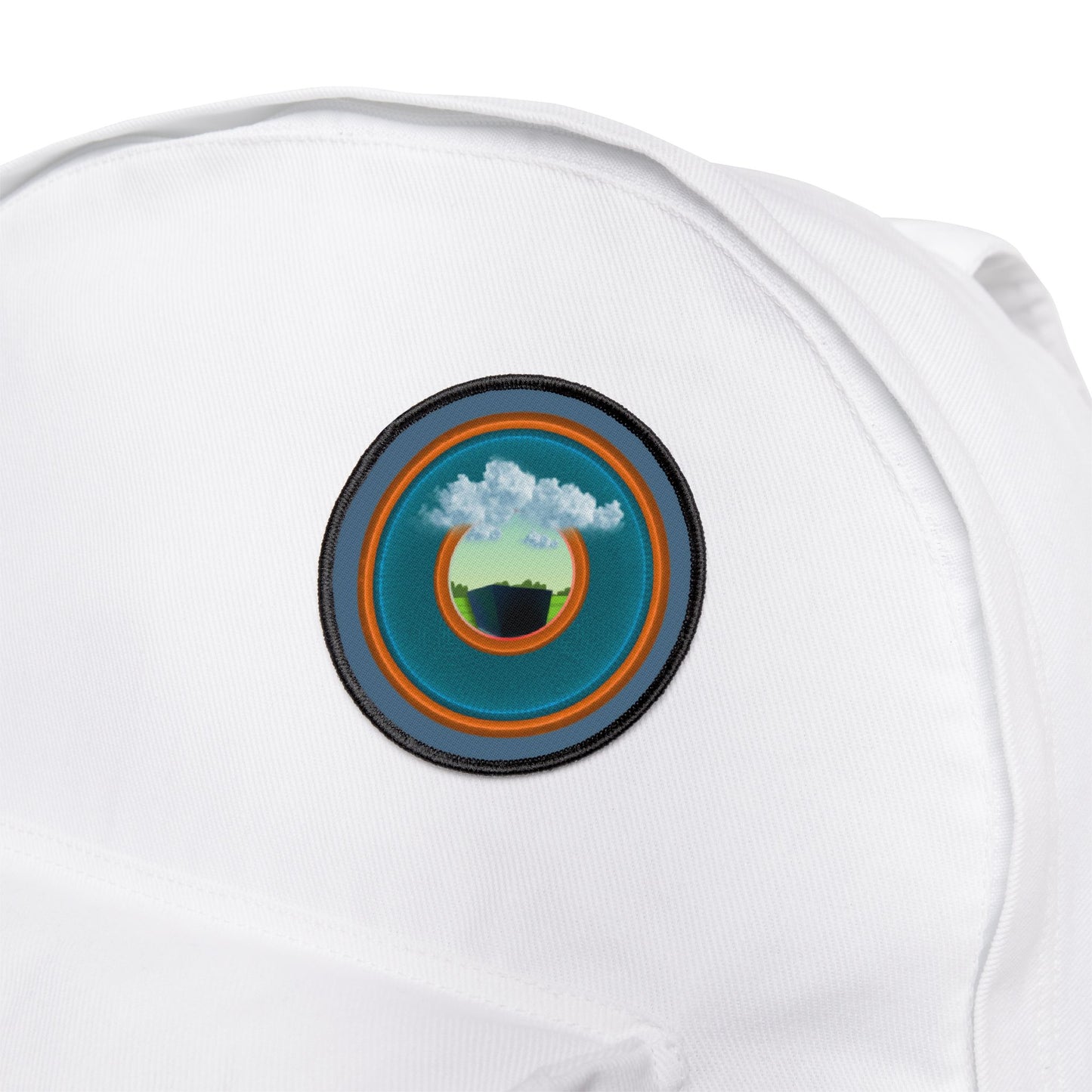 Iron-On Donut Patch - "Got Rhombus Donut Patches?" - rustic blue/orange donut - variant - 3